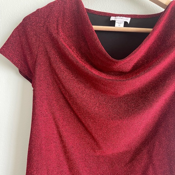#31 JACLYN SMITH WOMANS SMALL RED SPARKLE SS COWL NECK DRESS TOP - Picture 4 of 6